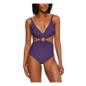 BAR III Women's Purple Ring Removable Cups Deep V Neck Monokini Swimsuit S